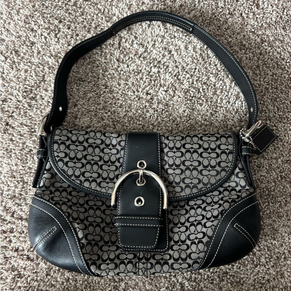 Coach Black & Gray Signature Mini SoHo Shoulder Bag